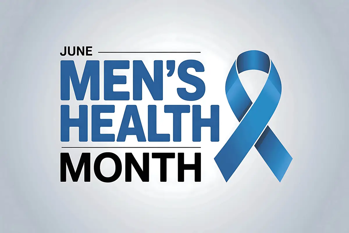 June Men's Health Month blue ribbon graphic for awareness and screenings.